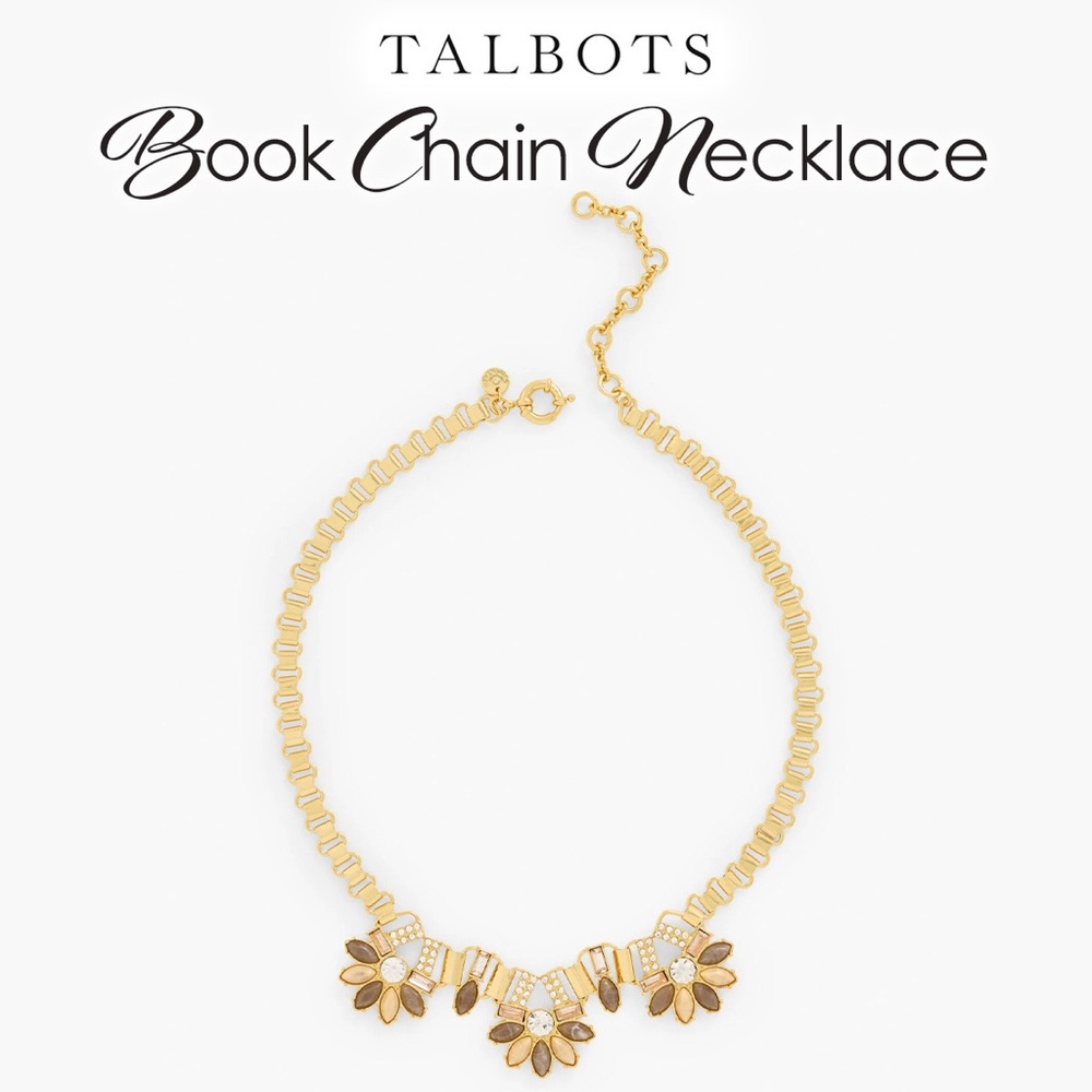 Talbots Gold Floral Book Chain Necklace